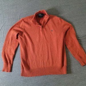 Polo Ralph Lauren Knit Sweatshirt Quarter Button Mens Size Large Orange Green